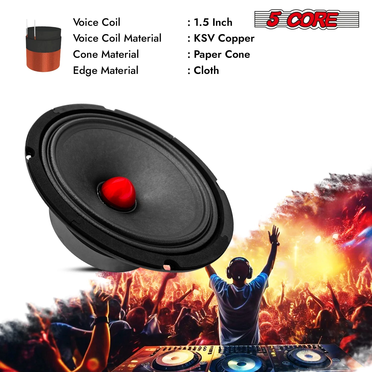 5Core 8 Inch Midrange Door Speaker 500W Subwoofer W Aluminum Bullet 8Ω Sub Woofer