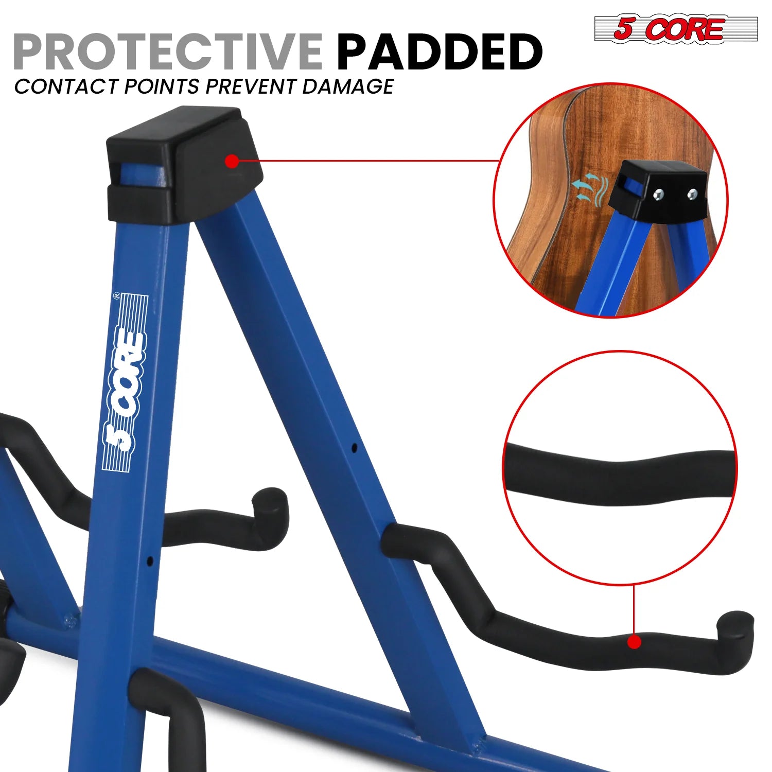 5Core Double Guitar Stand Floor Adjustable a Frame Folding Acoustic Electric Guitars Holder Stands