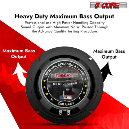 5Core 8 Inch Midrange Door Speaker 500W Subwoofer W Aluminum Bullet 8Ω Sub Woofer