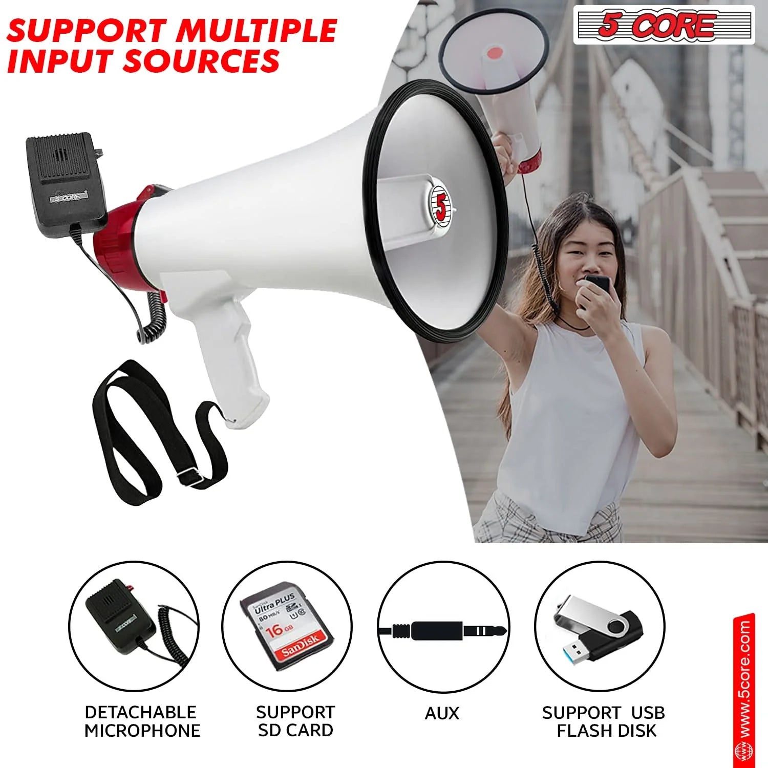 5Core Megaphone Bullhorn Speaker 50W Bull Horn Cheer Megafono 300 Meter