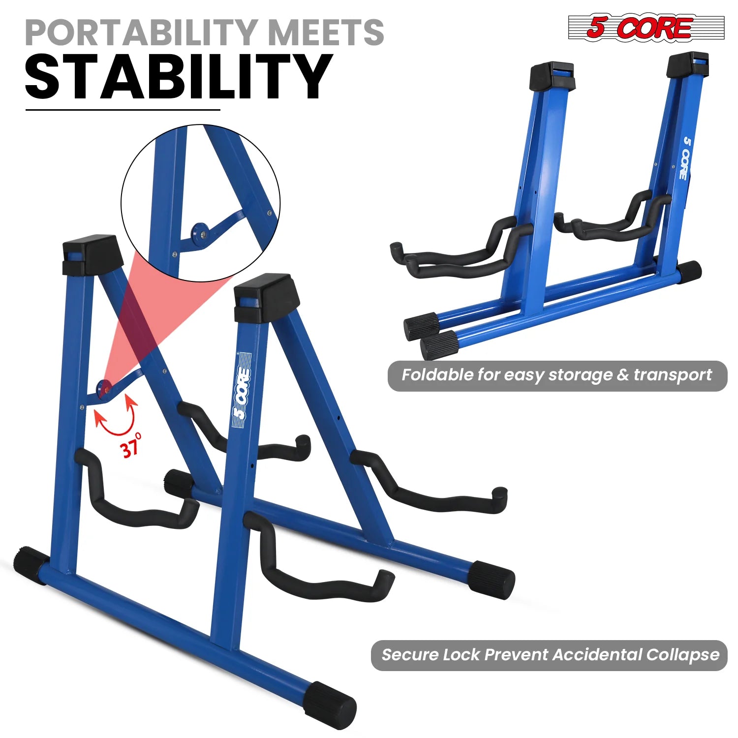 5Core Double Guitar Stand Floor Adjustable a Frame Folding Acoustic Electric Guitars Holder Stands